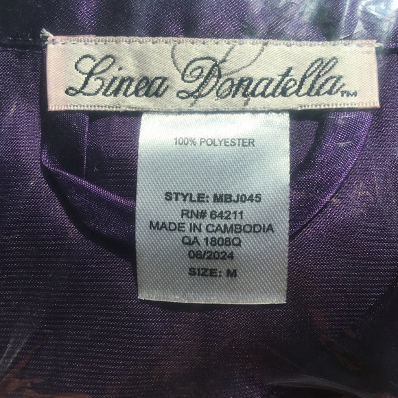 new PURPLE Linea Donatella Women's Marabou Feather-Trimmed Satin Pajama Set - Picture 4 of 6